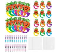 Sacchetti per caramelle pasquali, 16,5 x 10,5 cm, in cartone, autosigillanti, set con 24 sacchetti per biscotti, penne a forma di coniglietto, biglietti di auguri per feste di Pasqua