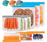 Sacchetti per congelatore, riutilizzabili, in silicone, da 3 l, 1,35 l, 0,55 l, per alimenti, riutilizzabili, per congelare, lavabili in lavastoviglie, con zip