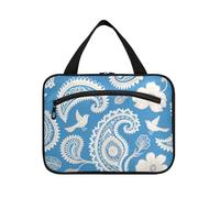 Sacchetti per cosmetici da viaggio con gancio, motivo cachemire bianco, bohémien, blu, da appendere, con gancio, borsa per pennelli alla moda per oggetti essenziali per le donne WC estuche para