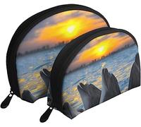 sacchetti per cosmetici, delfini dal naso a bottiglia, luce del tramonto, borsa per il trucco da viaggio, borsa da toilette da donna