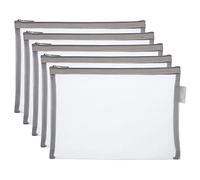 Sacchetti per cosmetici in rete, confezione da 5 matite in nylon, taglia B6, da viaggio, astuccio da toilette cosmetico, con cerniera in rete, sacchetto portaoggetti per WC, grigio, A5