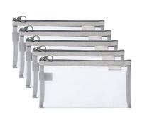 Sacchetti per cosmetici in rete, confezione da 5 pezzi, in nylon, formato A6, astuccio per matite, kit da viaggio per trucco, chiusura lampo, sacchetto in rete, organizer per ufficio, grigio