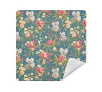 Sacchetti per cosmetici in tessuto autoadesivo per cosmetici, 35 x 35 cm, per trucco da donna, Koala Fiori Retro Verde, 21.7x21.7in