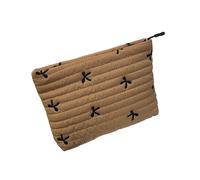 Sacchetti per cosmetici lavabili con design ricamato con fiocco, imbottiture trapuntate, organizer per il trucco per la cura della pelle Borsa da toilette spaziosa essenziale, cachi, Taglia unica