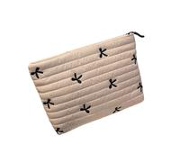 Sacchetti per cosmetici lavabili con design ricamato con fiocco, imbottiture trapuntate, organizer per il trucco per la cura della pelle Borsa da toilette spaziosa essenziale, B, Taglia unica