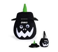 Sacchetti per dolcetti di Halloween personalizzati con nome o dolcetti a forma di zucca, cestino di Halloween, regalo per feste per bambini, 26,3 cm (nero)