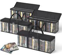 Sacchetti per DVD, scatole per DVD con manici per il trasporto, borse organizer per DVD, CD, dischi Blu Ray, custodie per film, scatole VHS, dischi per videogiochi, album, libri (nero, 4 pezzi)