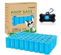 Sacchetti per escrementi per cani, 1140 pezzi, 57 rotoli, non profumati, a prova di perdite, sacchetti per cani extra spessi e resistenti, con dispenser, blu (33 x 22 cm)