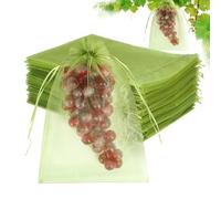 Sacchetti per Frutta,100 Pezzi con Cordino Barriera Reticolata - Riutilizzabili con Chiusura Protezione 15X20Cm per Frutta Ortaggi Pomodori Uva Mango Mirtilli Fragole