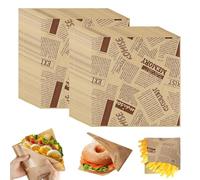 Sacchetti per Hamburger, 400 Pezzi Sacchetti Carta per Hamburger Panino Antigrasso in Carta Alimentare Giornale, Sacchetti di Carta per Wrap Burger Patatine Dolci, 15 x 15 cm