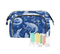 Sacchetti per il trucco con fiore di coccodrillo blu e bianco, borsa organizer leggera per gioielli da viaggio