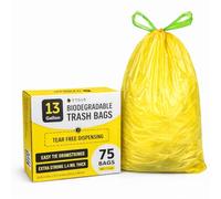 Sacchetti per la spazzatura biodegradabili da 13 galloni con coulisse, 75 pezzi - 1,4 mm di spessore a base vegetale, alti sacchetti della spazzatura da cucina con comoda erogazione senza strappi