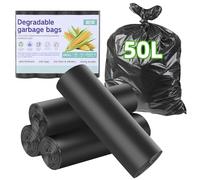 Sacchetti per la spazzatura biologici, 50 l, 60 pezzi, per cucina, per la spazzatura, resistenti agli strappi e impermeabili, biodegradabili, per cucina, ufficio, soggiorno (W60 x H80 cm, nero)