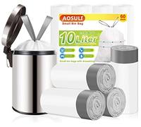 Sacchetti per la spazzatura da 10 l, con coulisse, con manico per cravatta, piccoli sacchetti per la spazzatura per bagno a pedale, cestino per la carta da ufficio (60 fodere, bianco)