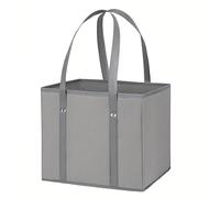 Sacchetti per la spesa a forma di scatola: durevoli e pieghevoli, borse riutilizzabili, grandi borse in tessuto con manici lunghi, tasche riutilizzabili con fondo spesso, riutilizzabili, grigio, vedi