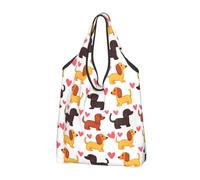 Sacchetti per la spesa riutilizzabili con stampa di bassotto a forma di cuore carino - 2 pezzi pieghevole borsa della spesa tote bag con manici