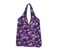 Sacchetti per la spesa riutilizzabili con stampa di cuori e fiocchi di neve viola, 3 pezzi, pieghevoli, con manici