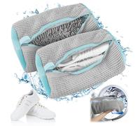Sacchetti per lavare le scarpe in lavatrice, 2 pezzi, per lavatrice, anti-deformazione, con chiusura lampo, per biancheria, scarpe a rete, per scarpe da ginnastica (grigio)