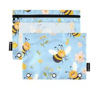 Sacchetti per matite con finestra trasparente cartone animato carino giallo nero ape astuccio grande capacità raccoglitore 3 anelli per aula scuola ufficio forniture multicolore 2 PCS