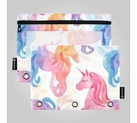 Sacchetti per matite con unicorni ad acquerello, tasche per raccoglitori a 3 anelli, con fori per raccoglitore, per scuola, ufficio, organizer per documenti
