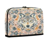 sacchetti per matite di grande capacità borse per il trucco con cerniera organizer da scrivania per uomo scuola media stile boho fiore floreale beige lupo
