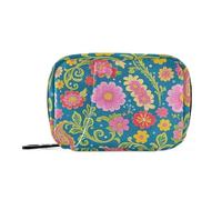 Sacchetti per medicinali blu con stampa vintage con foglie e fiori con scomparti staccabili, organizer per pillole riutilizzabile, 3 volte al giorno per borsa