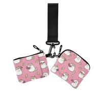 Sacchetti per monete da donna rosa con motivo cartone animato del Ringraziamento con fiore e gatto anime, porta carte di credito sottile staccabile con tasca con cerniera per lavoro e viaggi