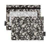 Sacchetti per raccoglitori a 3 anelli con cerniera con finestra trasparente in tessuto motivo floreale bianco e nero astuccio in colori assortiti cartelle perforate a 3 fori per forniture per ufficio