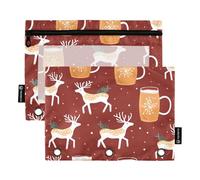 Sacchetti per raccoglitori a 3 anelli con cerniera con finestra trasparente rosso Natale alce birra astuccio in plastica grande e robusto astuccio a 3 anelli per forniture per ufficio multicolore 2