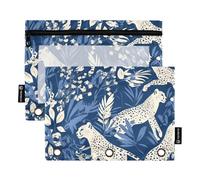 Sacchetti per raccoglitori a 3 anelli con finestra trasparente blu e bianco leopardato fiori ad anelli con tasche raccoglitori grandi e robusti 3 anelli per scuola, scuola, ufficio, multicolore, 2