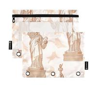 Sacchetti per raccoglitori a 3 anelli con finestra trasparente in oro rosa Statua della Libertà Astuccio per matite con cerniera Occhielli rinforzati 3 anelli Astuccio per ufficio forniture