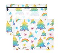 Sacchetti per raccoglitori a 3 fori, per raccoglitori a 3 anelli, confezione da 2 pezzi, per studenti scolastici, forniture per insegnanti, albero di Natale colorato arcobaleno