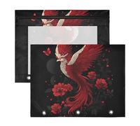 Sacchetti per raccoglitori adorabile per raccoglitori a 3 anelli, confezione da 2 pezzi, per studenti scolastici, forniture per insegnanti, fenice rossa, stile pittura cinese