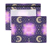 Sacchetti per raccoglitori con 3 occhielli rinforzati, tasca a 3 anelli, per raccoglitori a 3 anelli, confezione da 2 pezzi, per studenti, ufficio, boho, viola, mistero luna