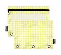 Sacchetti per raccoglitori con cerniera con finestra trasparente, a scacchi gialli e bianchi, morbidi astuccio a tre anelli grande e robusto, per forniture per ufficio, multicolore, 2 pezzi