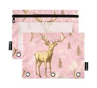 Sacchetti per raccoglitori con cerniera con finestra trasparente in oro rosa con cervo natalizio astuccio in colori assortiti cartelle tascabili per 3 organizzatori scolastici per ufficio multicolore
