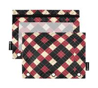 Sacchetti per raccoglitori con motivo a scacchi, colore rosso e nero, a 3 fori, per raccoglitori, con tre anelli per accessori di cancelleria per esami