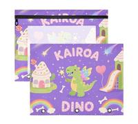 Sacchetti per raccoglitori in plastica robusta per raccoglitori a 3 anelli, confezione da 2 pezzi, per studenti scolastici, forniture per insegnanti, viola, cartone animato, dinosauro castello