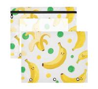 Sacchetti per raccoglitori multiuso a 3 fori per raccoglitori a 3 anelli, confezione da 2 per insegnanti, per il ritorno a scuola, banane gialle a pois per lapices