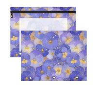 Sacchetti per raccoglitori robusti con 3 fori per raccoglitori a 3 anelli, confezione da 2 forniture per insegnanti in aula con fiori astratti viola viole del pensiero