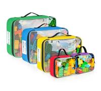 Sacchetti per riporre giocattoli compatibili con mattoncini Lego, 5 pezzi organizer da viaggio per giocattoli per bambini blocchi da costruzione, macchinine giocattolo, puzzle con tasca a rete e tasca