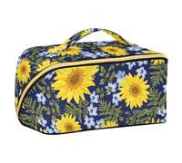 Sacchetti per trucco gialli con girasoli floreali con divisori grandi borse da viaggio per le donne con scomparti e maniglia