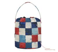 Sacchetti per uncinetto a quadretti rossi, bianchi e blu, organizer per filati con fori, per attrezzi all'uncinetto, accessori da viaggio