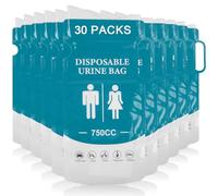 Sacchetti per urina da viaggio, 30 sacchetti usa e getta, 750 ml, per orinatoio portatile per uomini e donne, sacchetto per pipì con manico, sacchetto in gel per urina, servizi igienici di emergenza