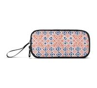 Sacchetti piatti geometrici con dadi arancioni blu in nylon per ragazze adolescenti astuccio con cerniera grande capacità cancelleria per ragazzi scolastici preppy