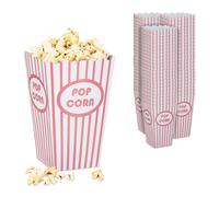 Relaxdays Sacchetti per Popcorn, Set da 72, a Righe, Feste Compleanno Tema Cinema, Box Contenitore Cartone, Rosa Bianco, 16 x 10,5 x 10,5 cm