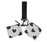 Sacchetti portamonete da donna con motivo a cuori neri, porta carte di credito di dimensioni compatte con tasca portamonete con cerniera per donne, confezione da 2, Motivo cuori neri grigi, 1 size