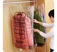 Sacchetti Portaoggetti a Compressione Sottovuoto Sospesi, Sacchetti Salvaspazio con Chiusura Sottovuoto a Tirante Laterale per Vestiti con Gancio, Copertura Antipolvere Trasparente per Abiti,(L/2pz)