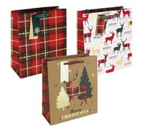 Sacchetti Regalo Di Natale Con Etichette Set Di 3 Tartan 25,5cm X 21,5cm X 10cm