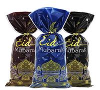 Sacchetti regalo in cellophane di plastica per biscotti e caramelle, 105 pezzi in 3 colori e fascette intrecciate dorate per Eid Mubarak Ramadan decorazioni per feste